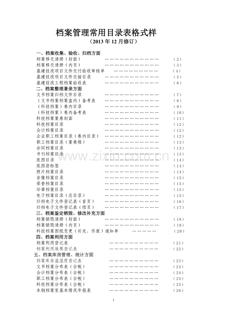 档案管理常用目录表格式样.doc_第1页