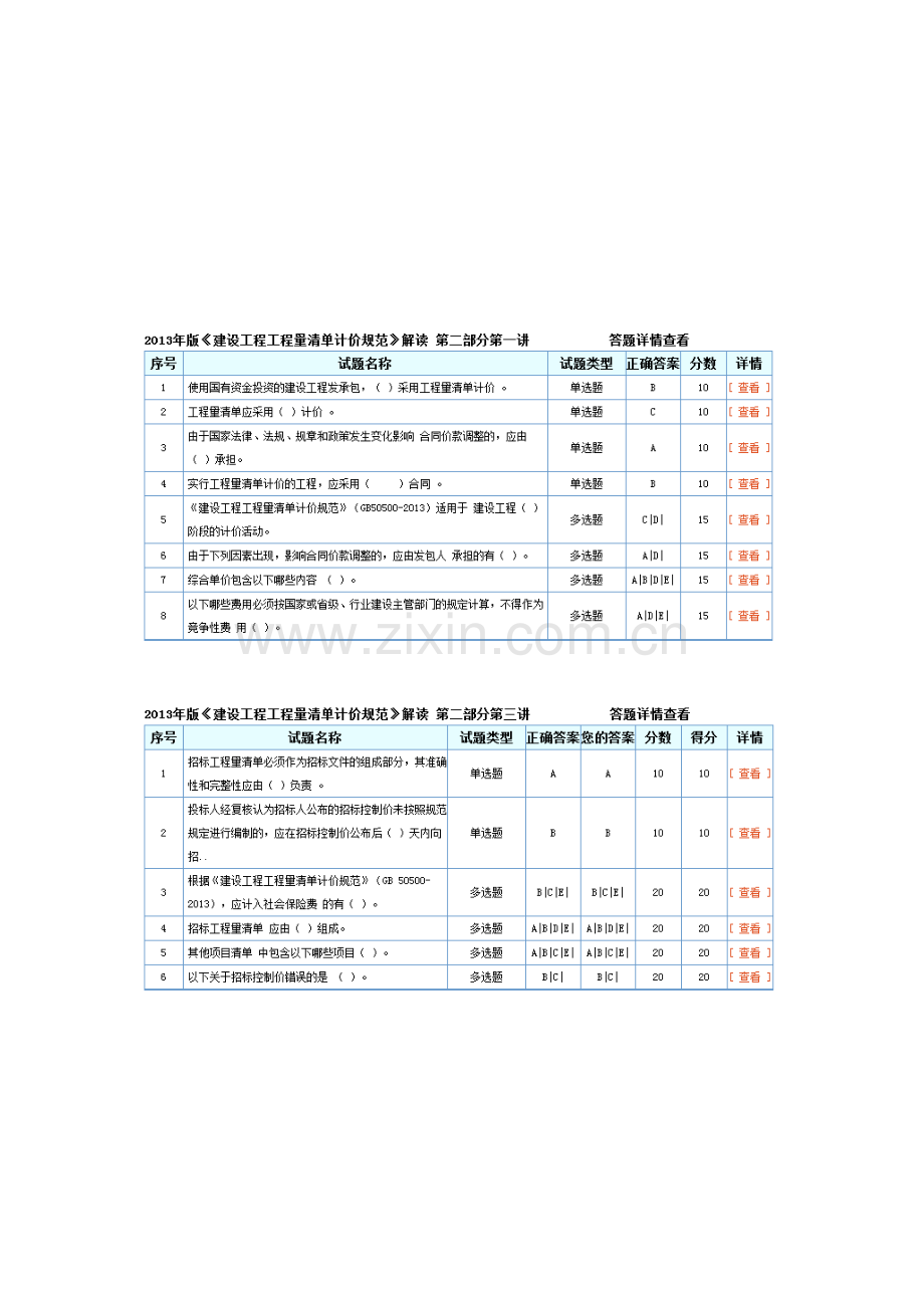 2014年招标师继续教育-2013建设工程工程量清单计价规范答案.doc_第1页