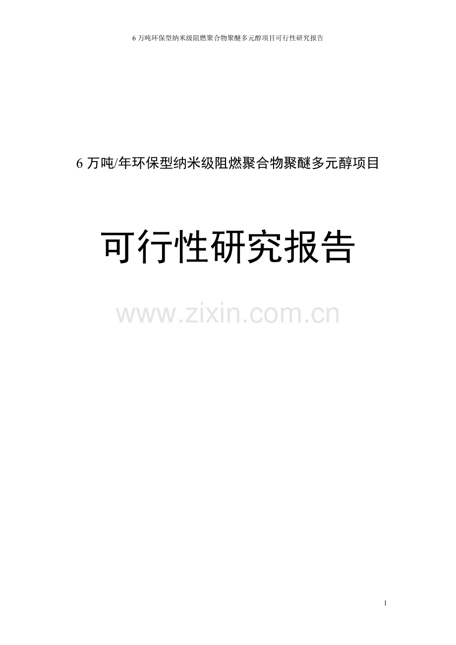 6万吨环保型纳米级阻燃聚合物聚醚多元醇项目申请立项可研报告.doc_第1页