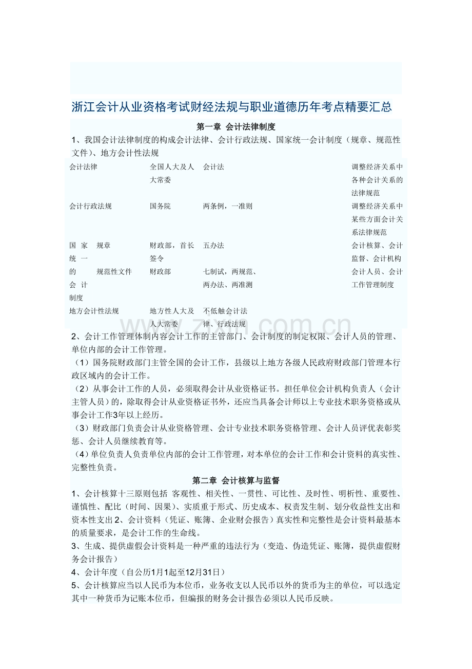 浙江会计从业资格考试财经法规与职业道德历年考点精要汇总.doc_第1页