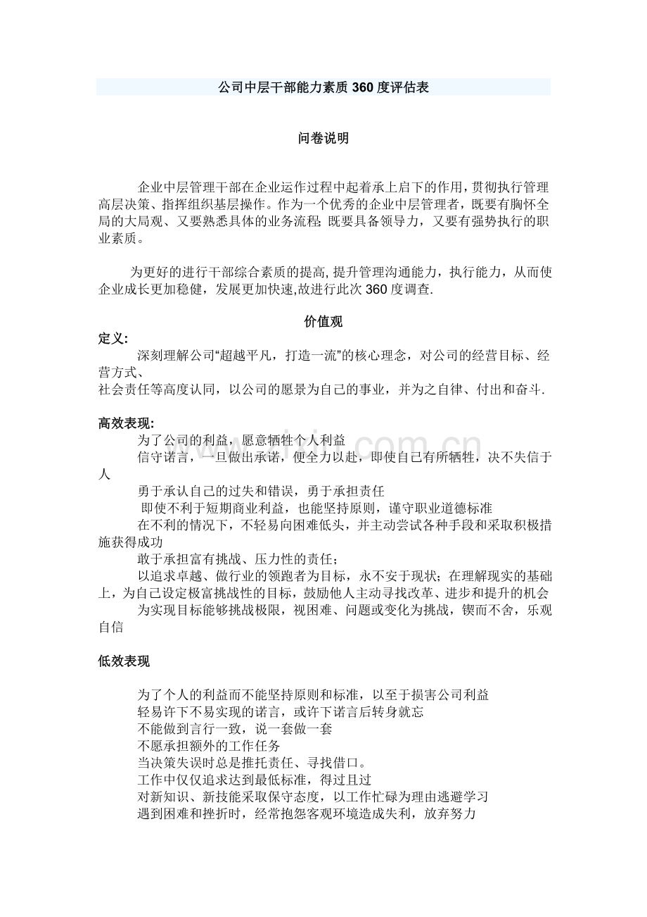 公司能力素质360度评估表(中层干部).doc_第1页