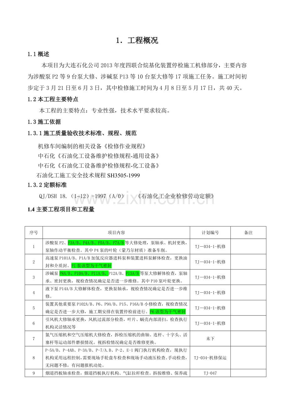 2013年四联合烷基化妆配停检施工计划机修部分V2.doc_第1页