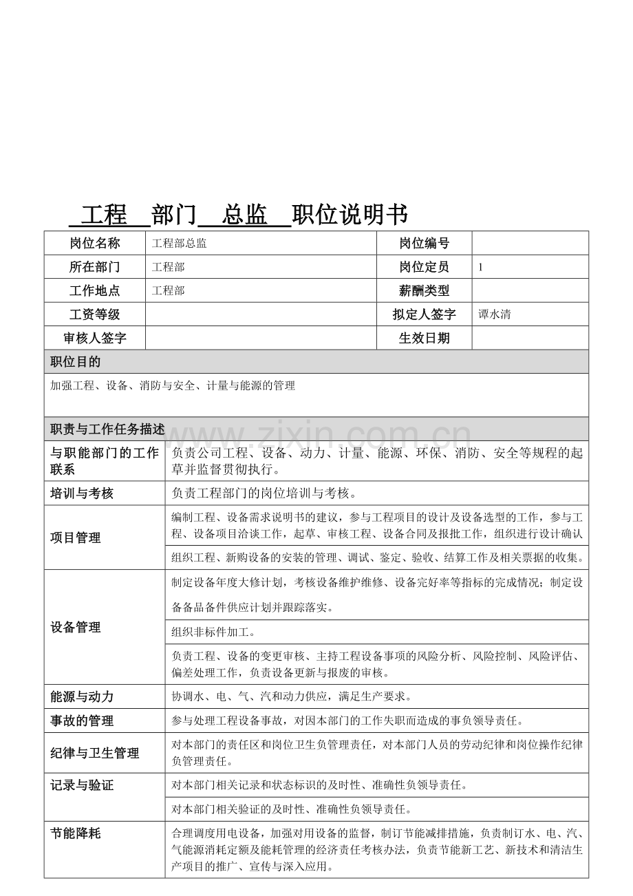 工程总监职位说明书格式.doc_第1页