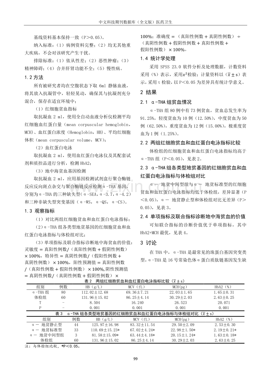 红细胞贫血指标和血红蛋白电泳联合地中海贫血基因检测在α-地中海贫血诊断中的临床价值.pdf_第2页