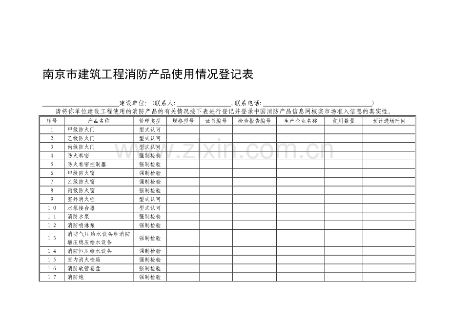 南京市建筑工程消防产品使用情况登记表.doc_第1页