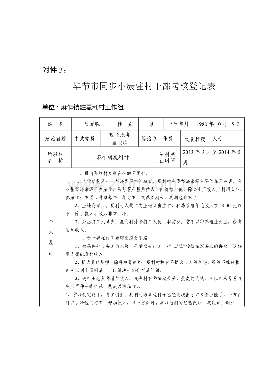 2014年同步小康驻村工作考核表.doc_第1页