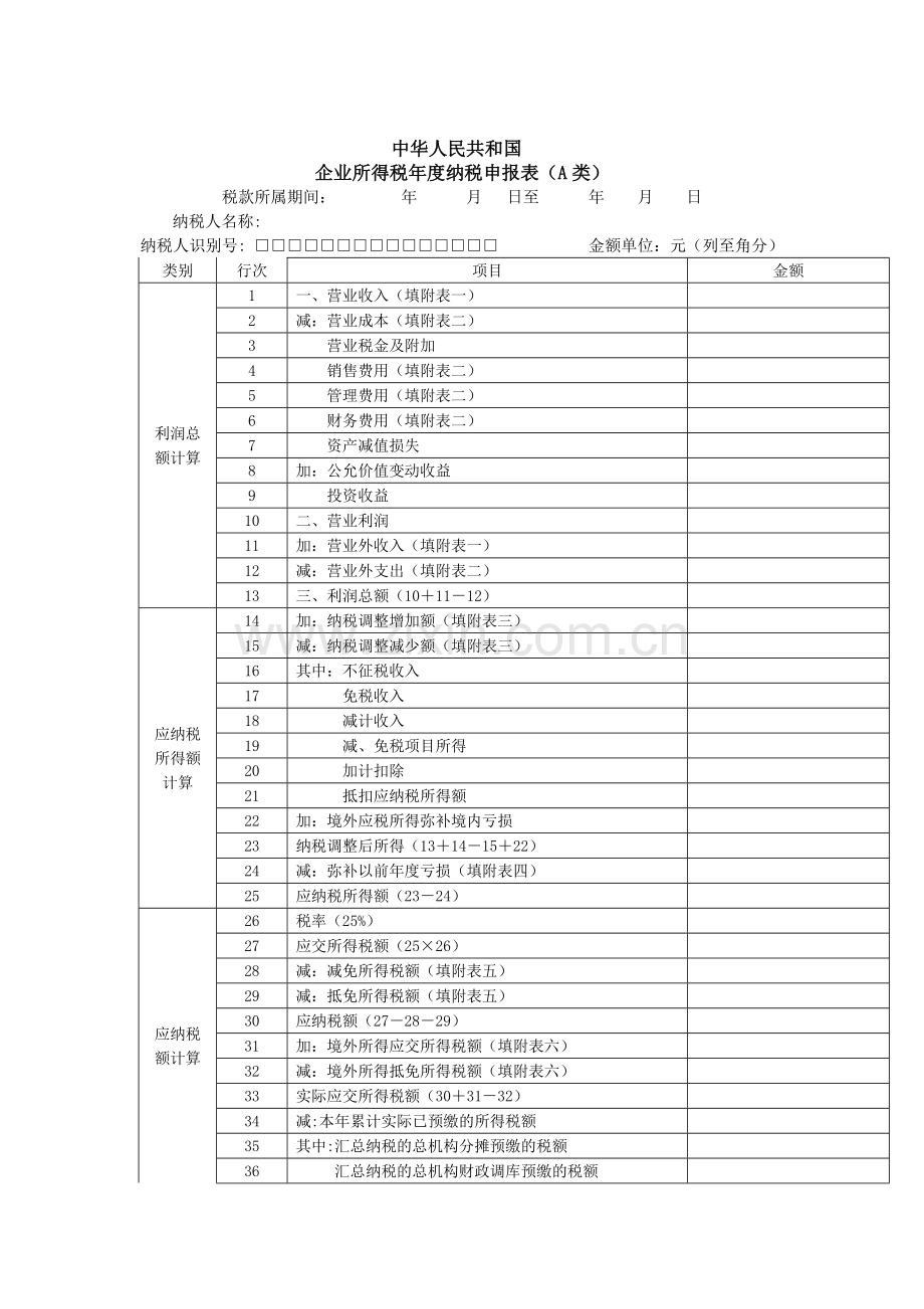 企业所得税年度纳税申报表(A类).doc_第1页