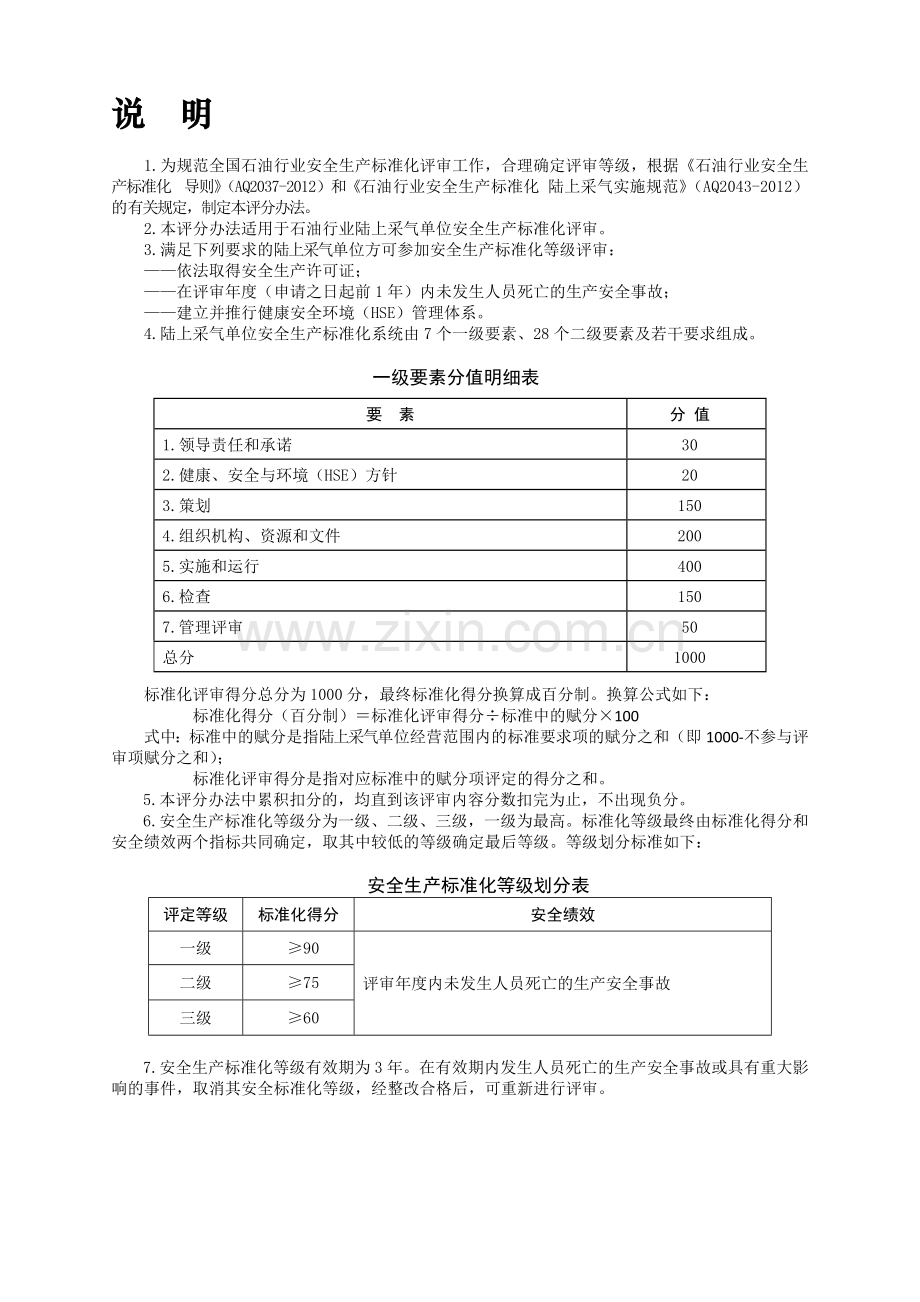 石油行业陆上采气安全生产标准化评分办法.doc_第1页