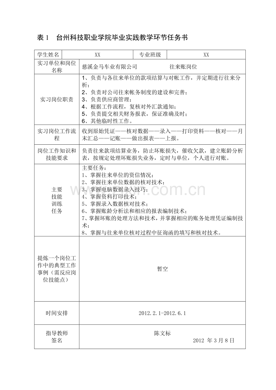 会计专业任务书和开题报告.doc_第1页