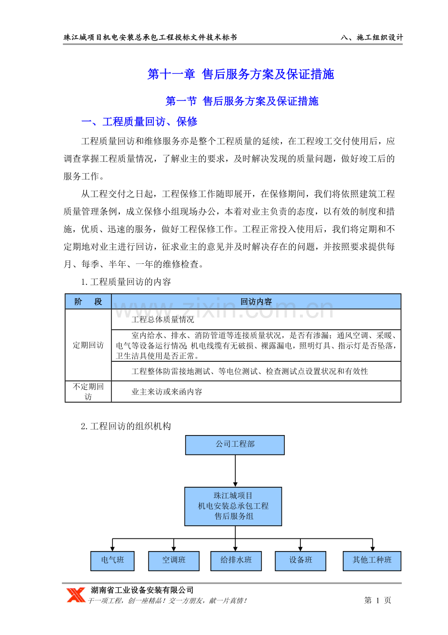 5.11、第五篇-各项管理配合方案(第十一章-售后服务方案及保证措施).doc_第1页