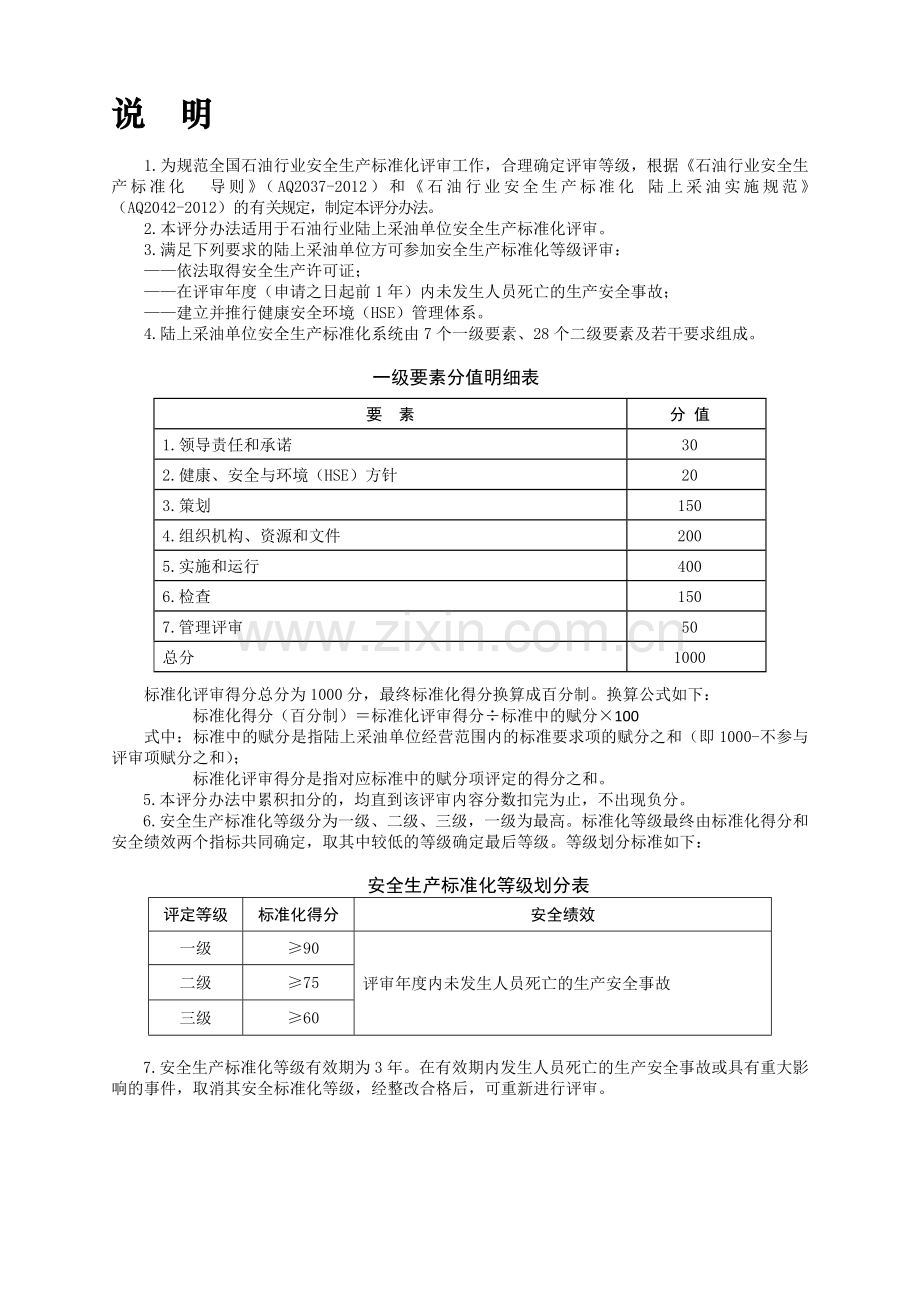 石油行业陆上采油安全生产标准化评分办法.doc_第1页