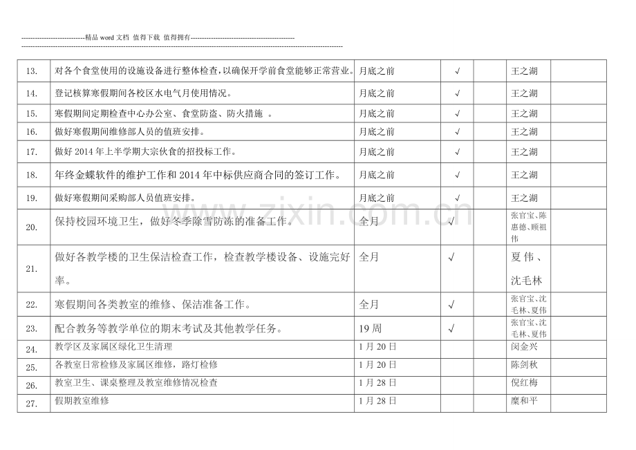 后勤公司1月份工作计划表.doc_第2页