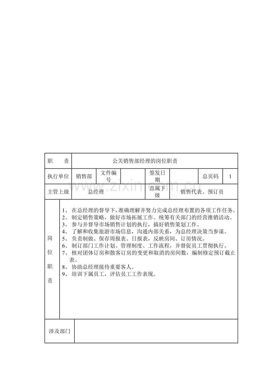 公关销售部经理的岗位职责.doc_第1页