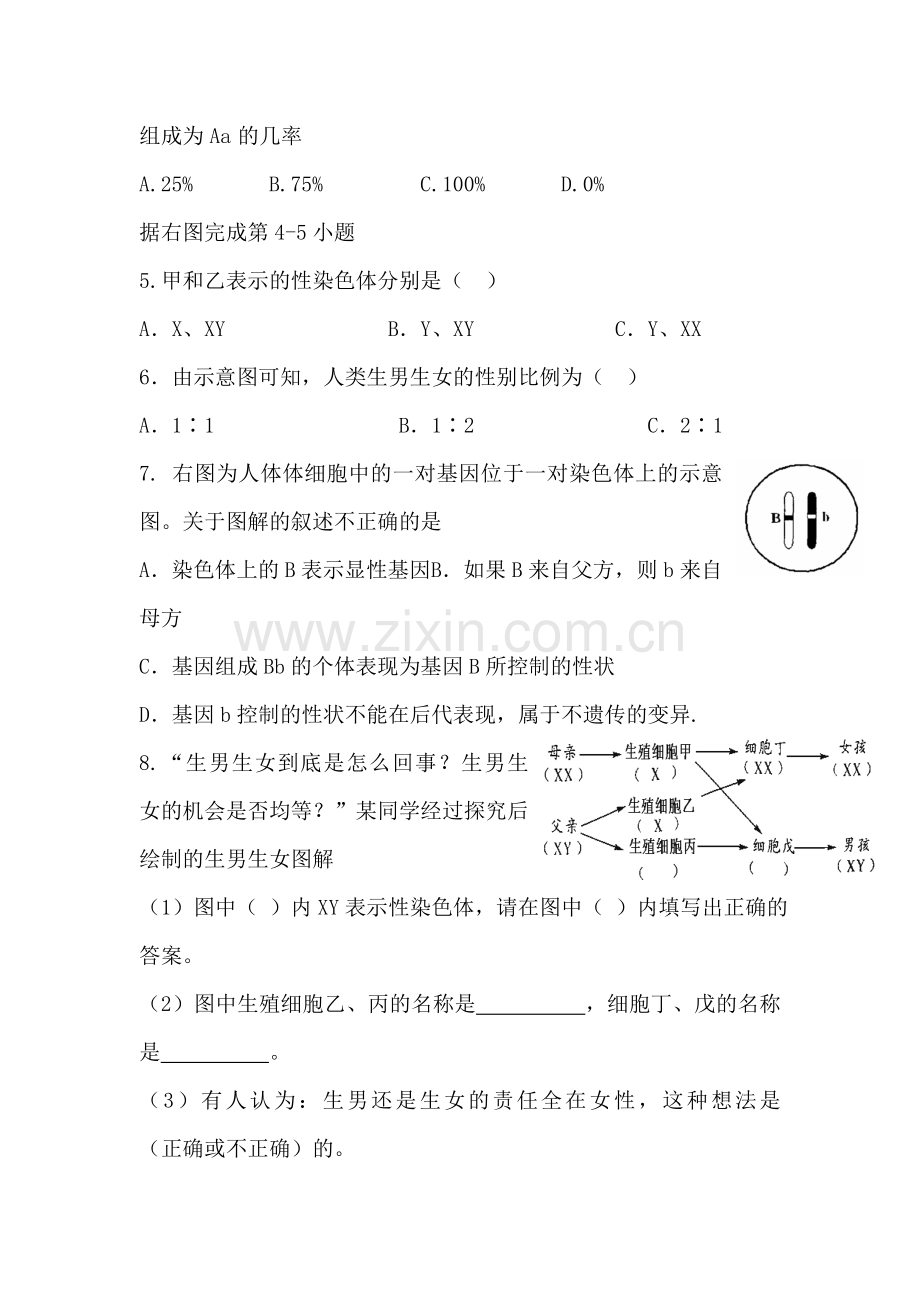 八年级生物生物的遗传和变异复习考试题.doc_第2页