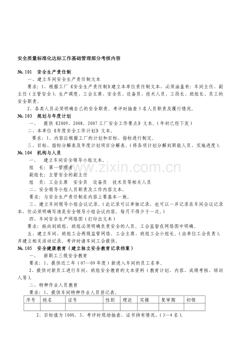 安全质量标准化达标工作基础管理部分考核内容.doc_第1页