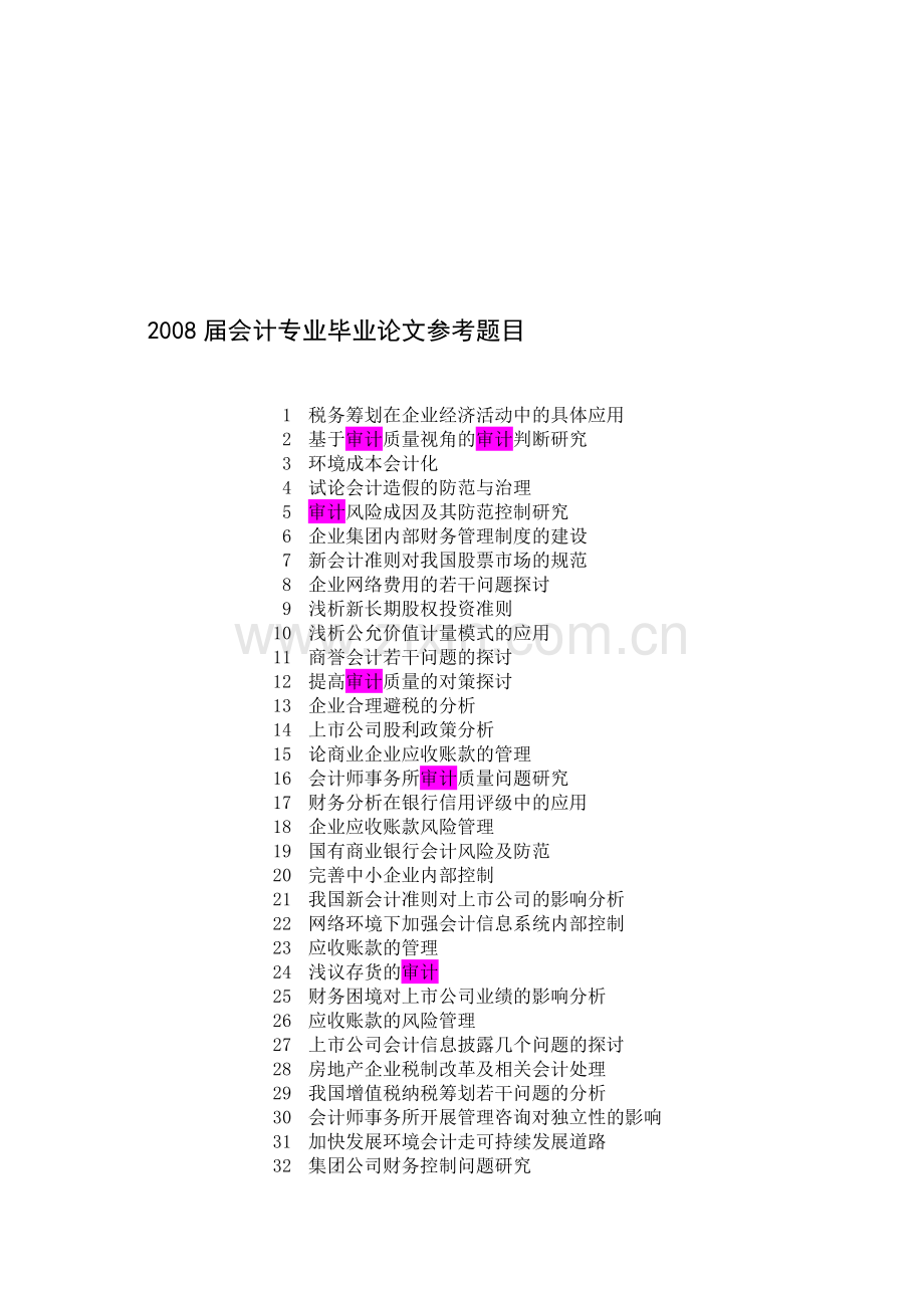 会计专业、企业财务管理专业毕业论文参考题目.doc_第1页