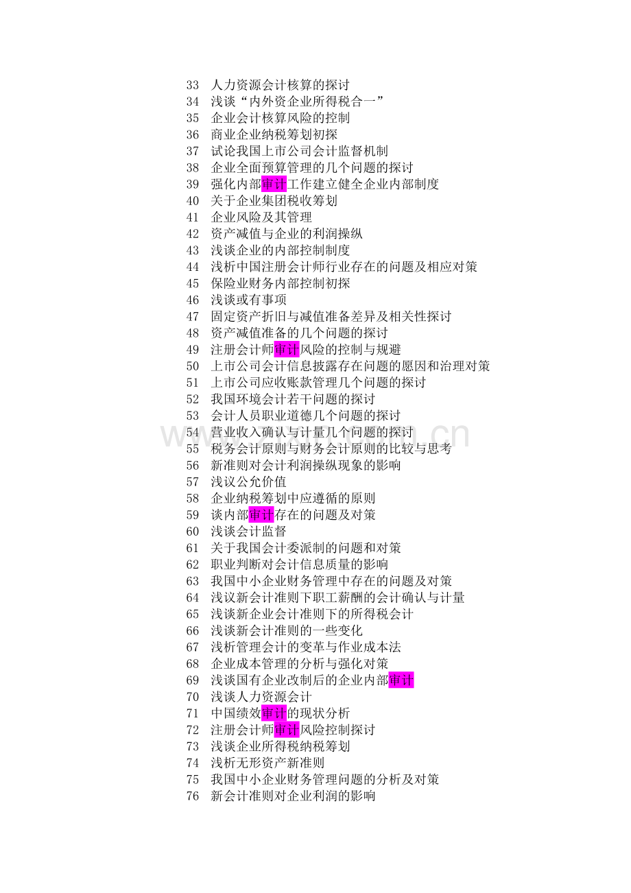 会计专业、企业财务管理专业毕业论文参考题目.doc_第2页