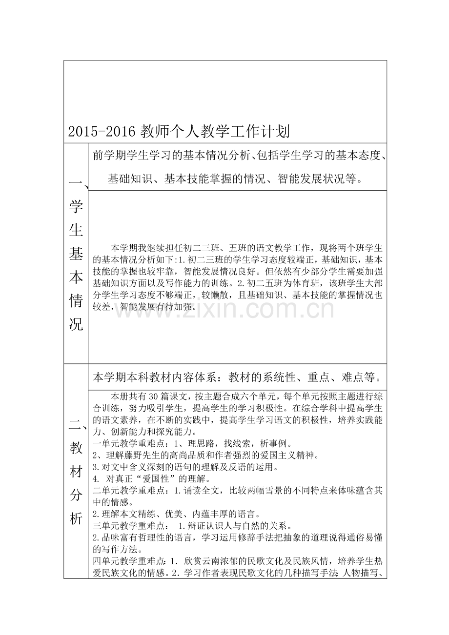 2015-2016下期语文教师个人教学工作计划.doc_第1页