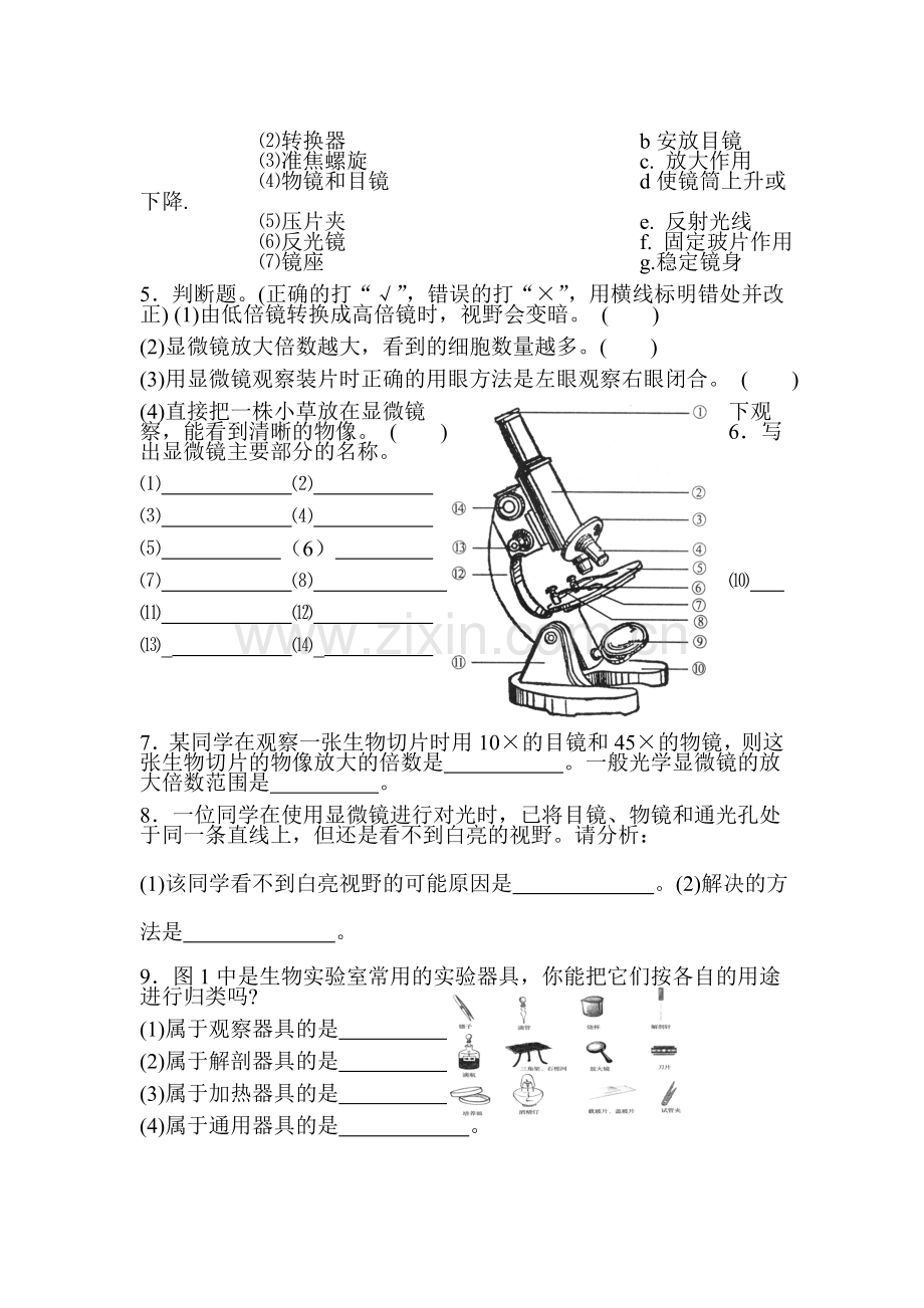 2015-2016学年七年级生物上册知识点同步练习题3.doc_第2页