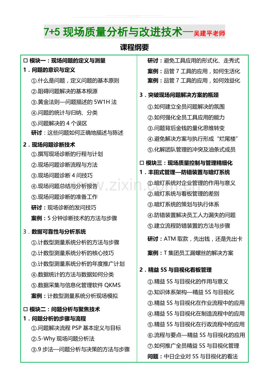 《7-5现场质量分析与改进技术》课程摘要.doc_第1页