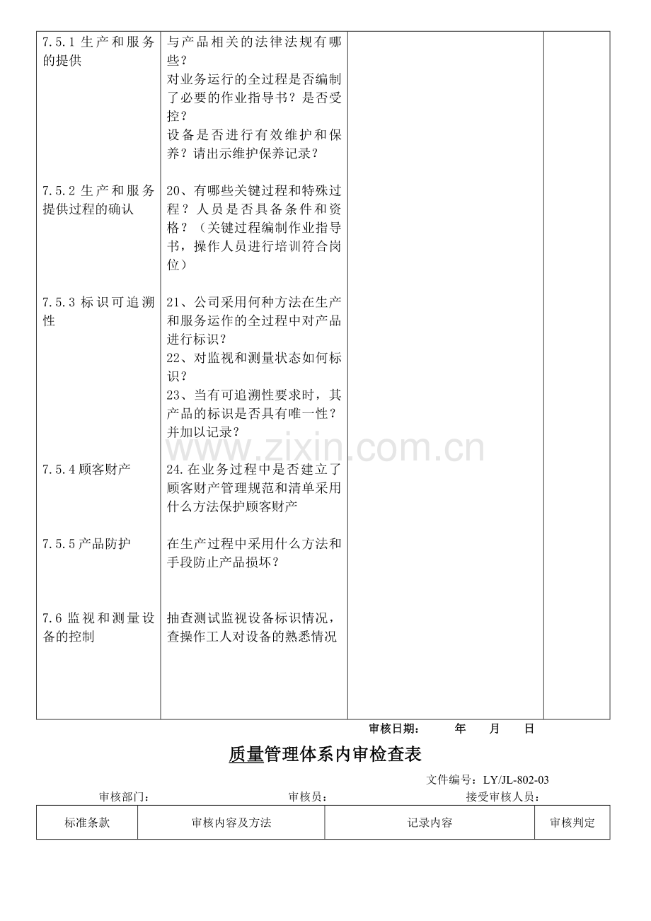 内部质量体系审核检查表-生产车间.doc_第3页