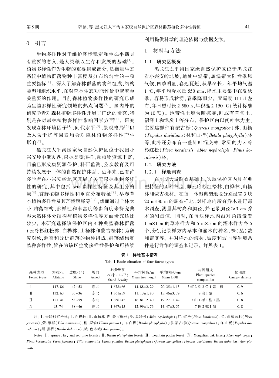 黑龙江太平沟国家级自然保护区森林群落植物多样性特征.pdf_第2页