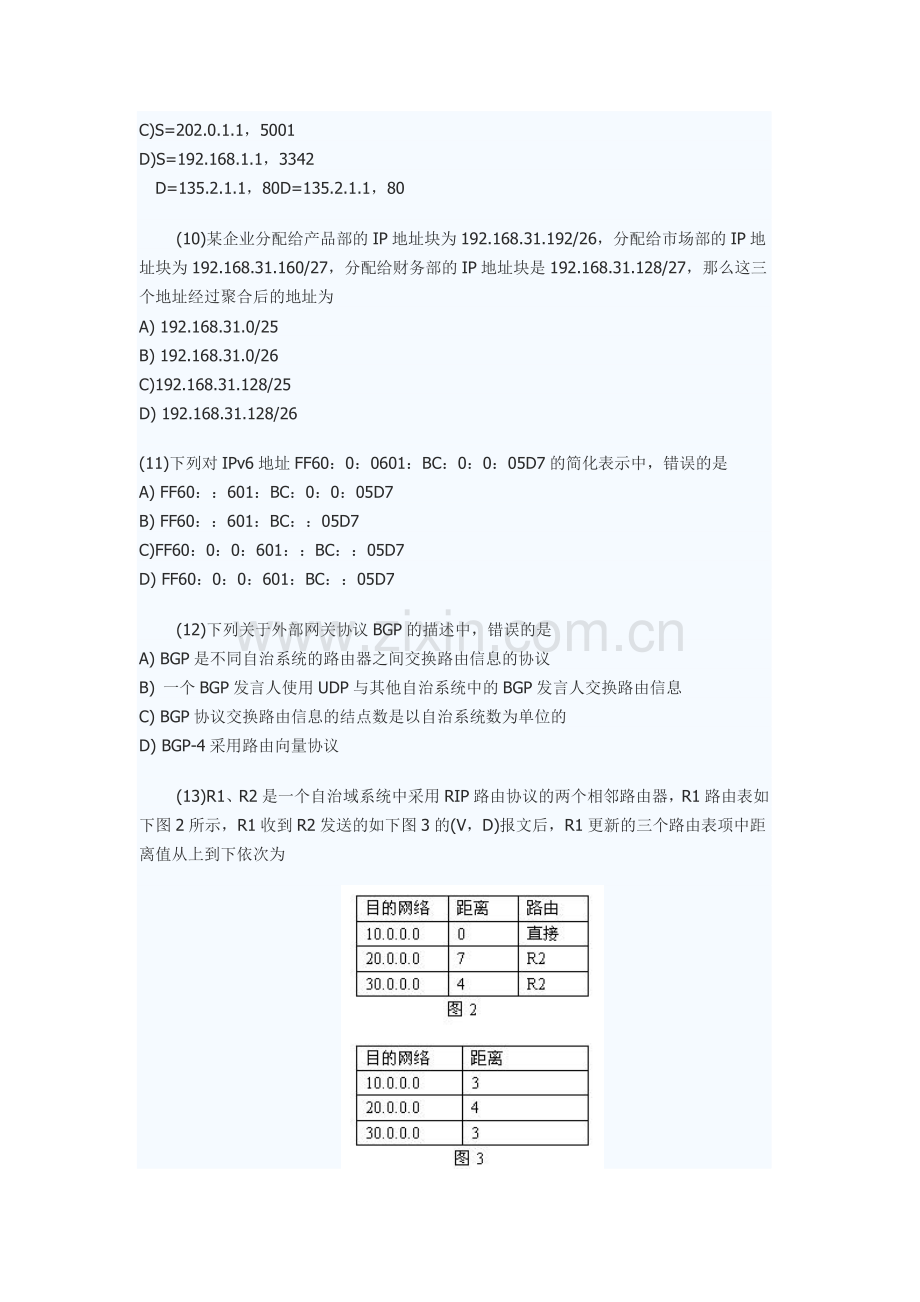 2008年9月全国计算机等级考试四级网络工程师笔试答案.doc_第3页