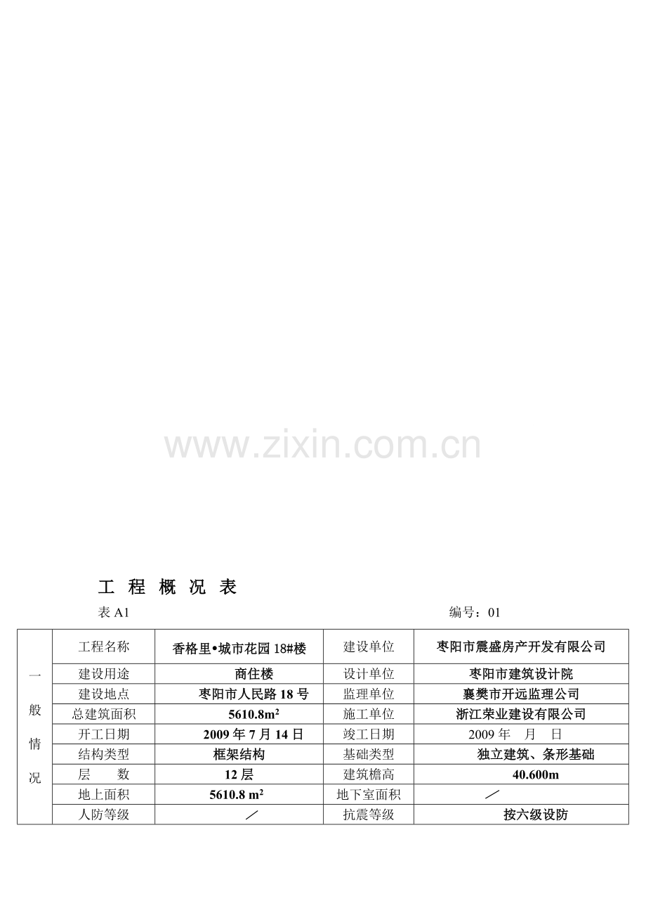 工程概况表、开工报告、施工组织设计报审.doc_第1页