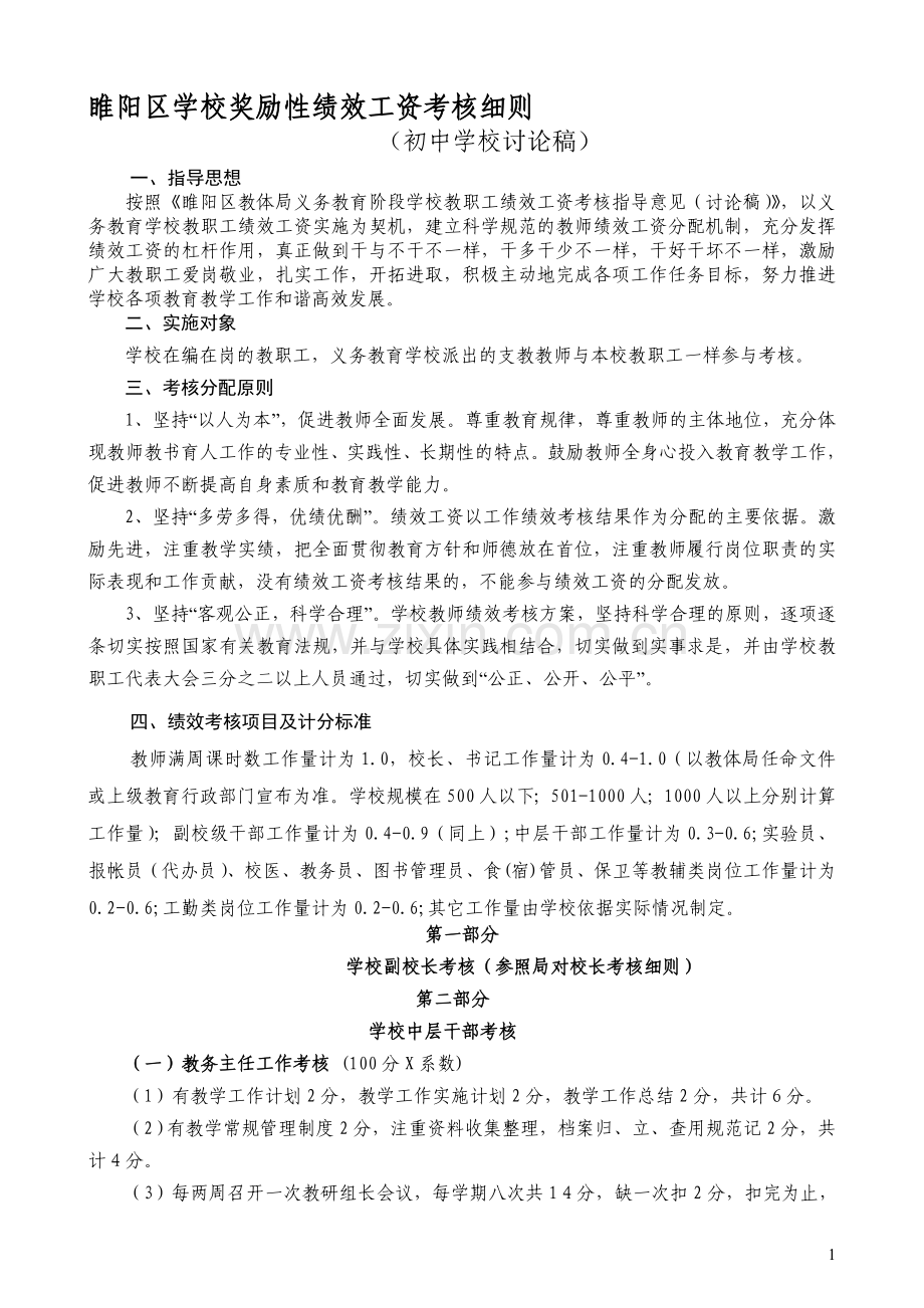 睢阳区学校奖励性绩效工资考核细则(初中).doc_第1页