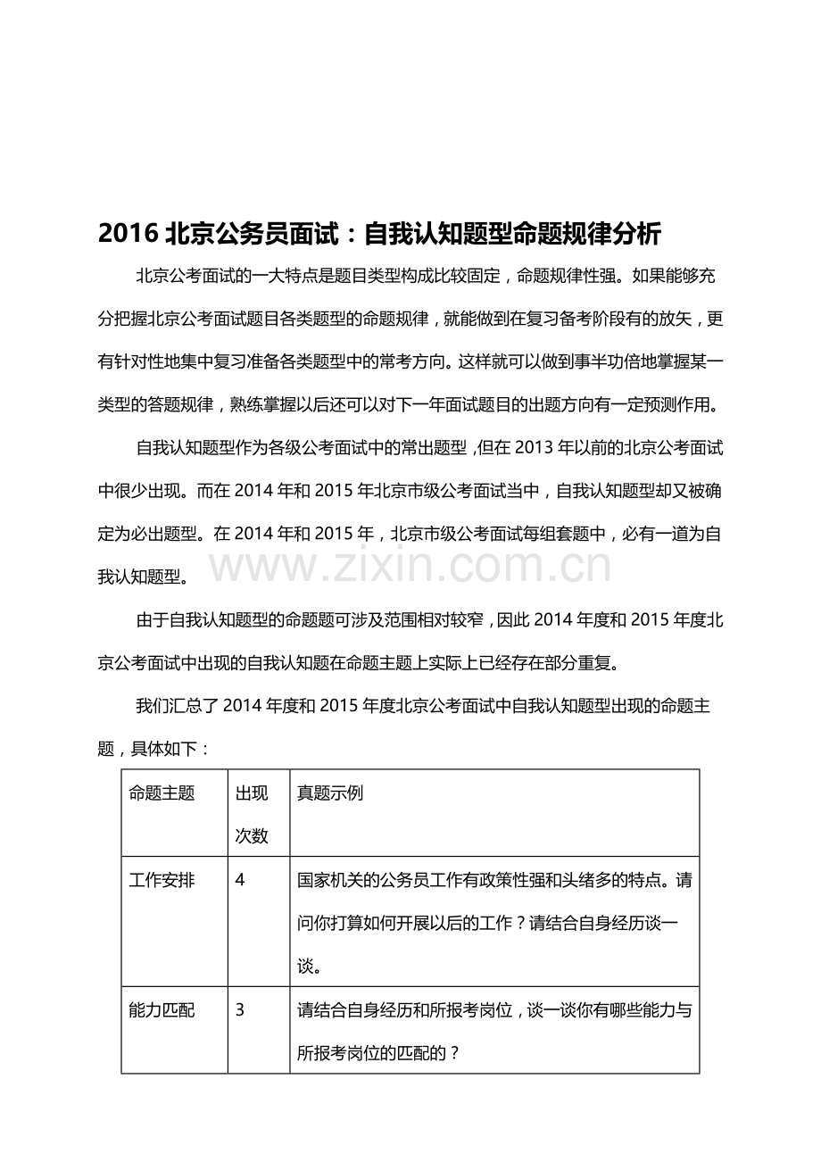 2016北京公务员面试：自我认知题型命题规律分析.doc_第1页