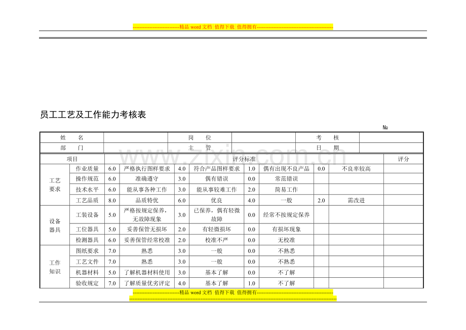 员工工艺及工作能力考核表..doc_第1页