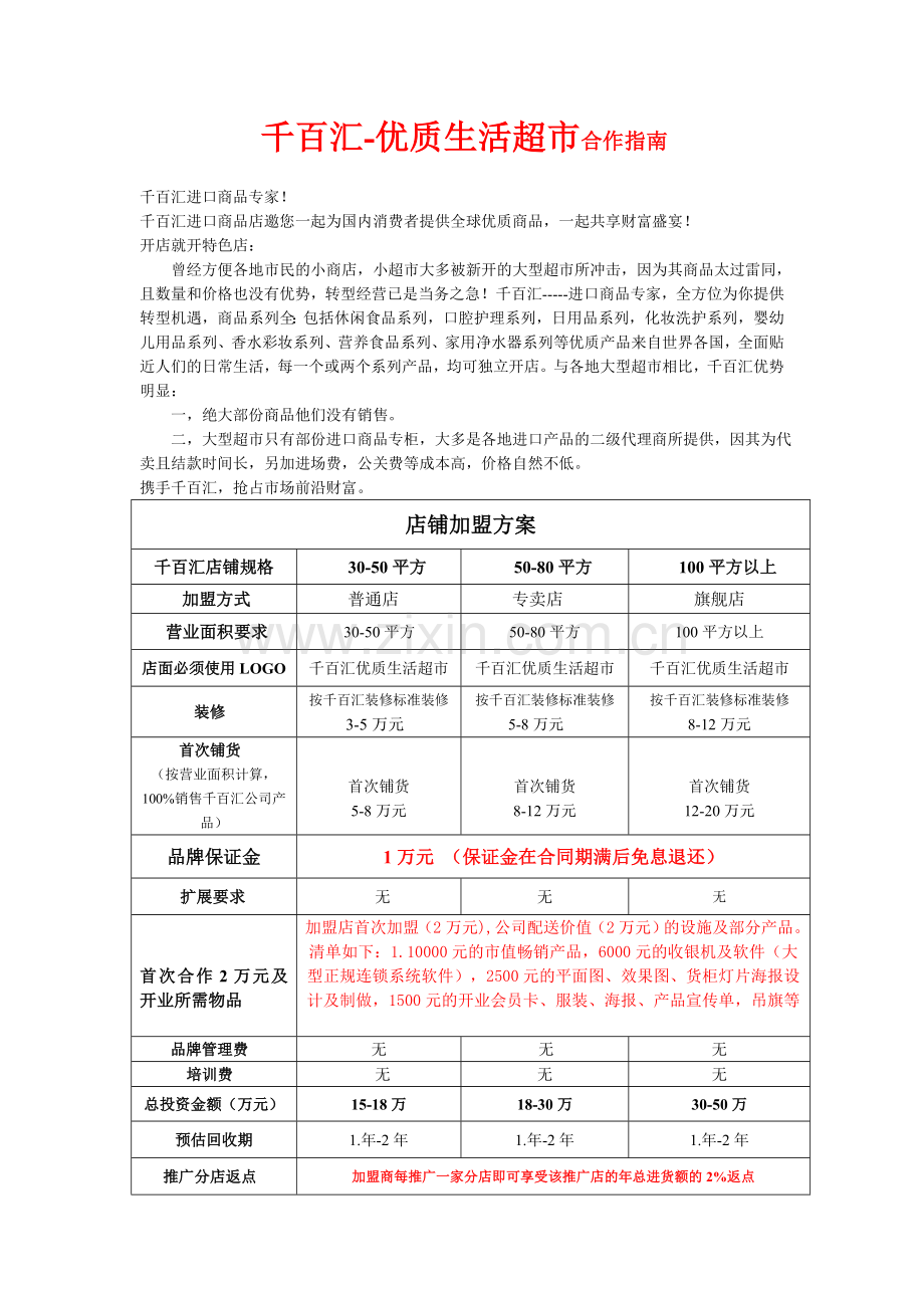 千百汇优质生活超市-合作指南.doc_第1页