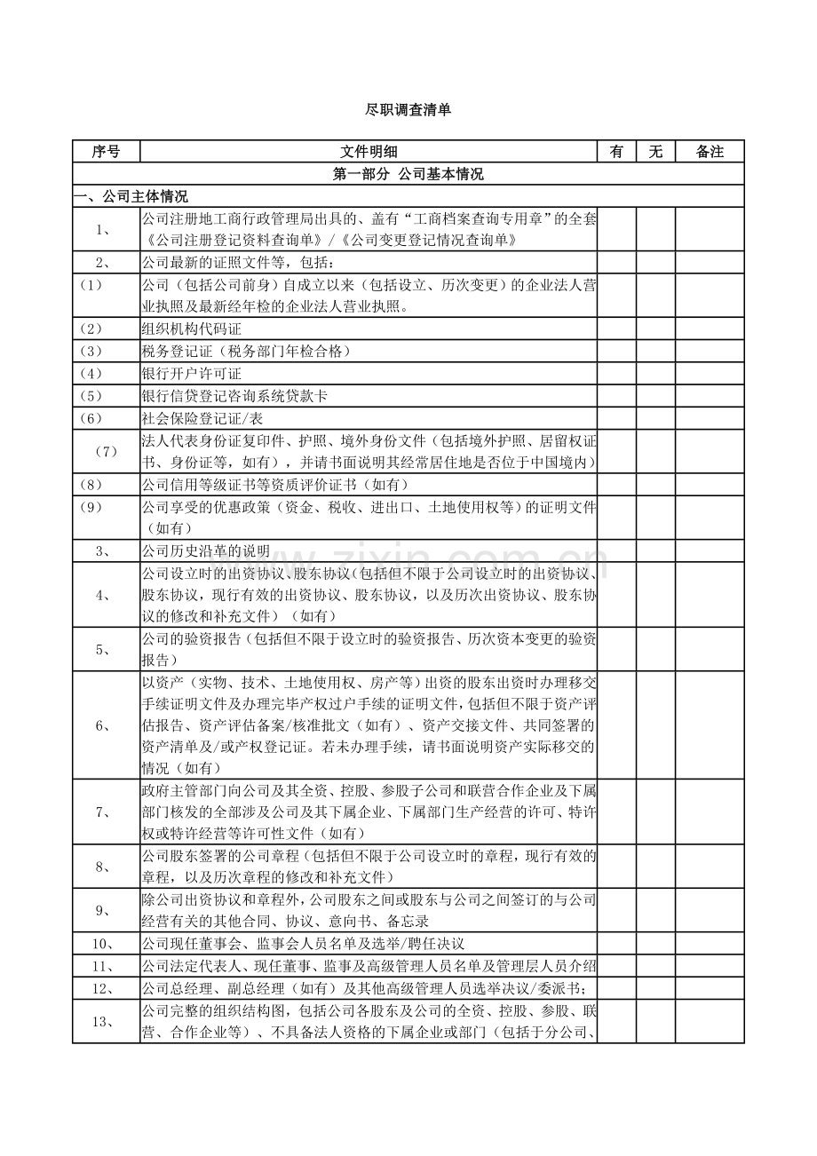 投资项目尽职调查清单(精心整理).doc_第1页