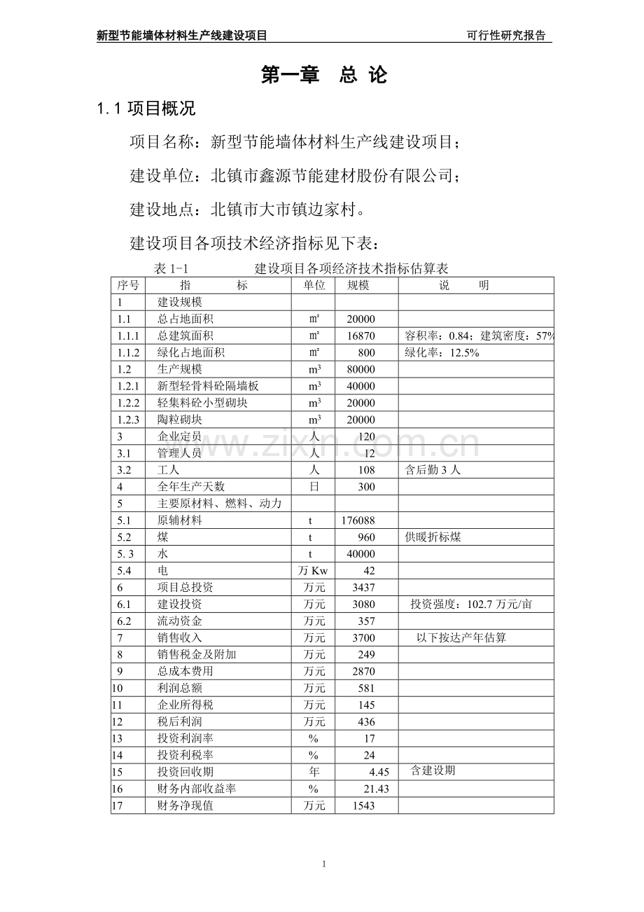 新型节能墙体材料生产线项目申请立项可研报告.doc_第1页