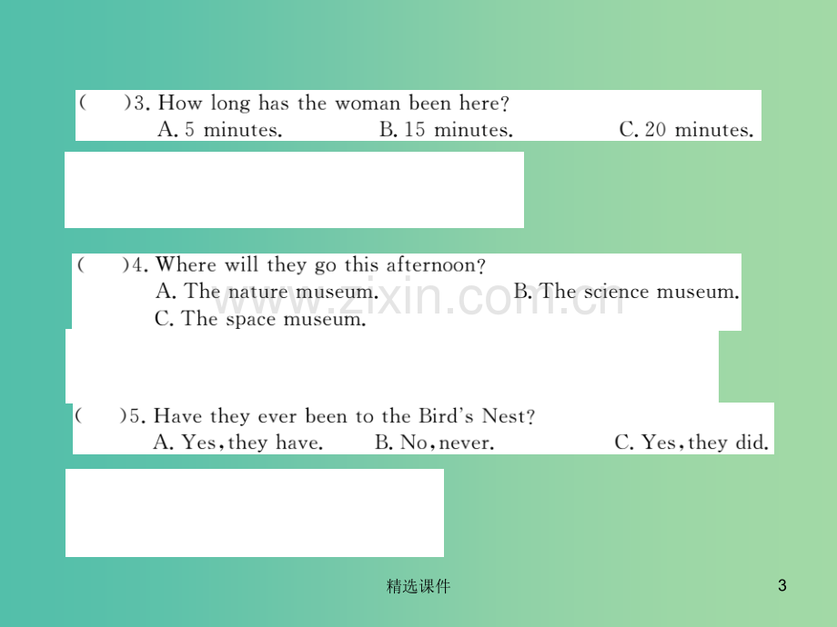 八年级英语下册Unit9Haveyoueverbeentoamuseum检测卷新版人教新目标版.ppt_第3页