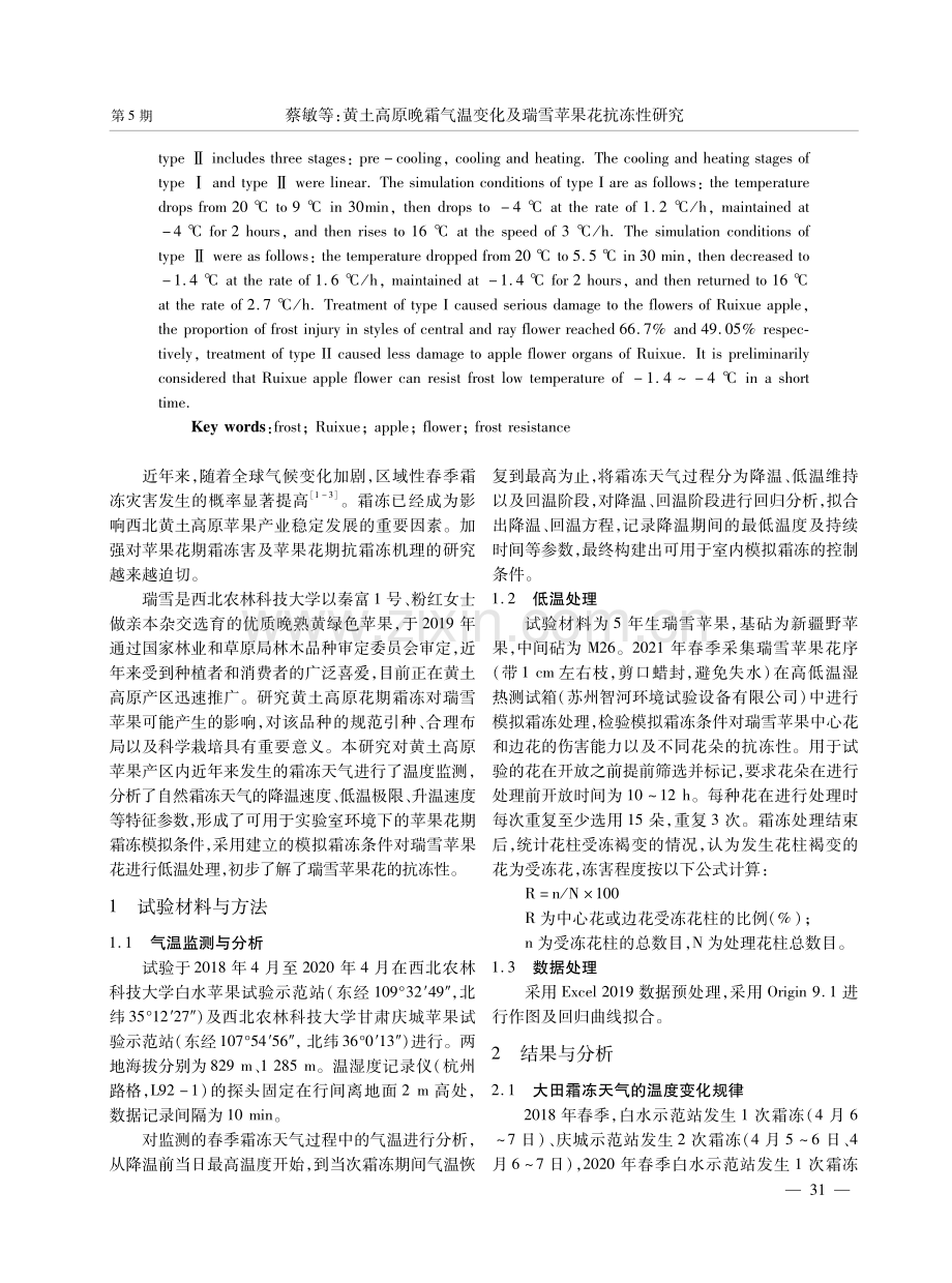黄土高原晚霜气温变化及瑞雪苹果花抗冻性研究.pdf_第2页