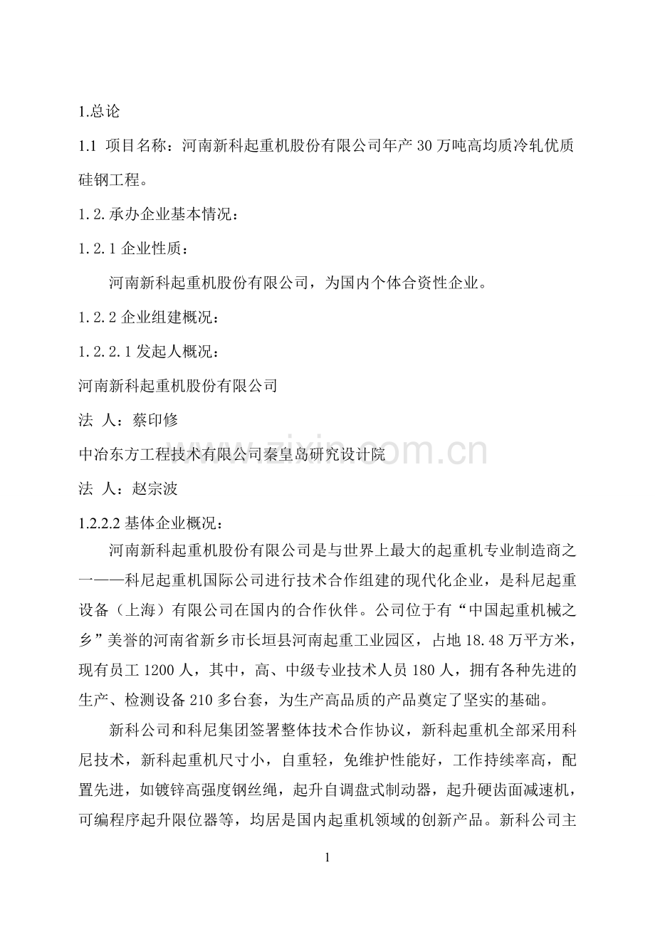 年产30万吨高均质冷轧优质硅钢工程项目可行性研究报告.doc_第1页