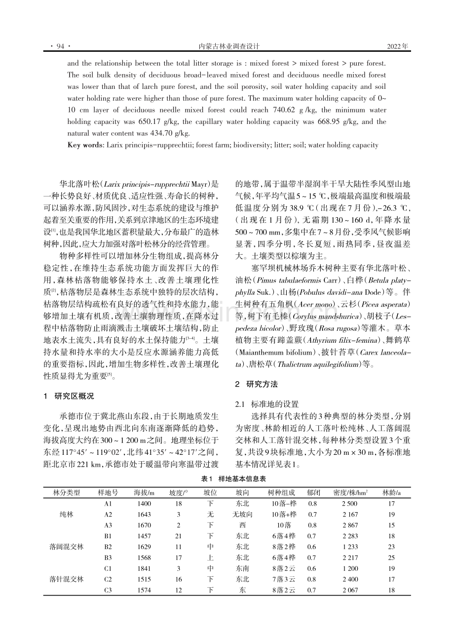 华北落叶松不同类型林分内植物多样性及土壤持水能力比较.pdf_第2页