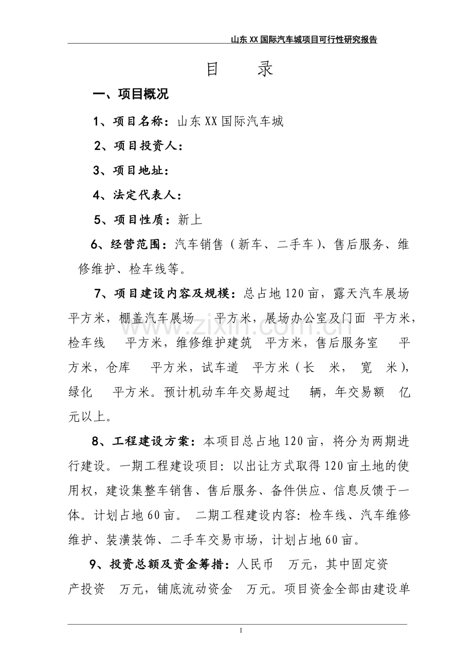 某国际汽车城项目可行性研究报告.doc_第1页