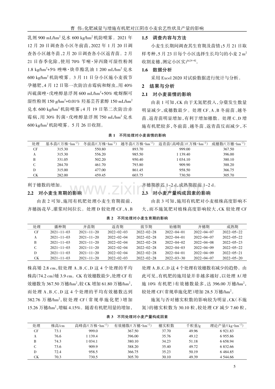 化肥减量与增施有机肥对江阴市小麦农艺性状及产量的影响.pdf_第2页