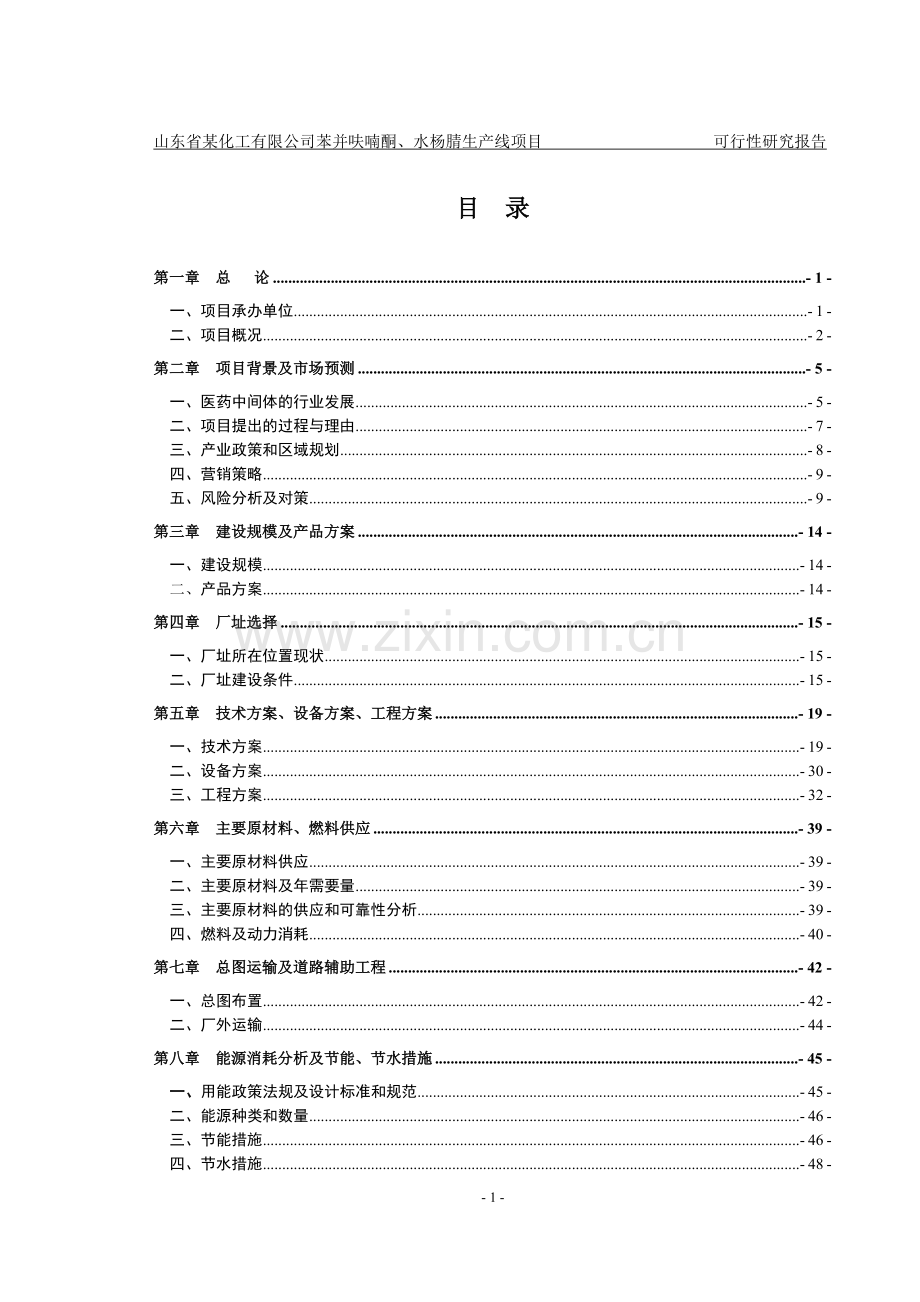 山东省某化工公司苯并呋喃酮、水杨腈生产线项目可行性研究报告.doc_第1页