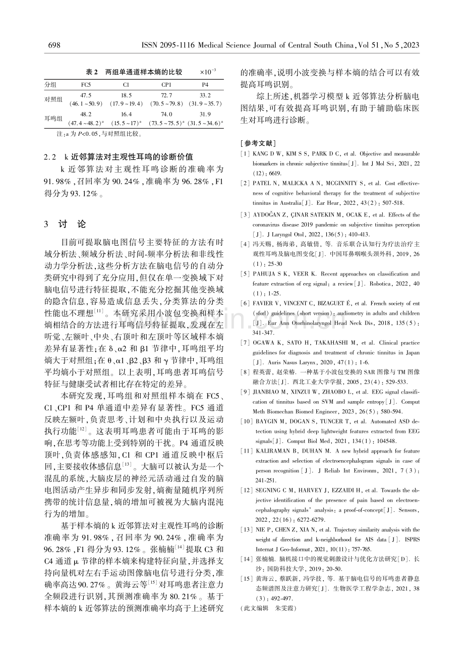 机器学习模型k近邻算法分析脑电图对主观性耳鸣的诊断价值.pdf_第3页