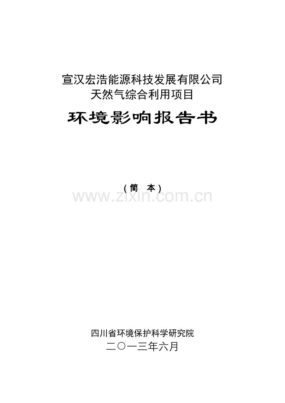 宣汉宏浩能源科技发展有限公司天然气综合利用项目申请建设环境评估报告书.doc_第1页