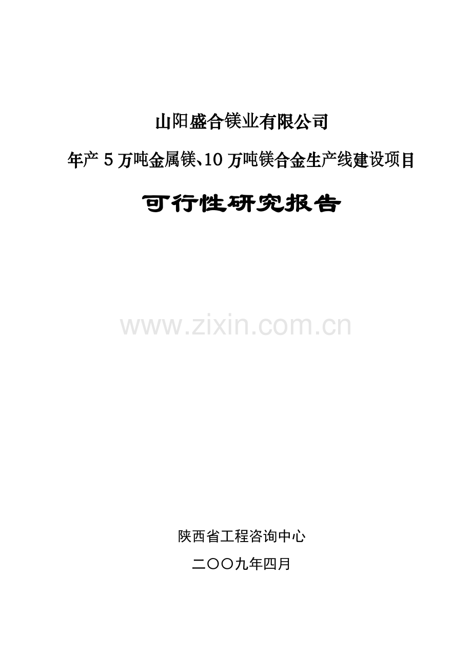 年产5万吨金属镁、10万吨镁合金生产线建设项目申请建设可研报告.doc_第1页