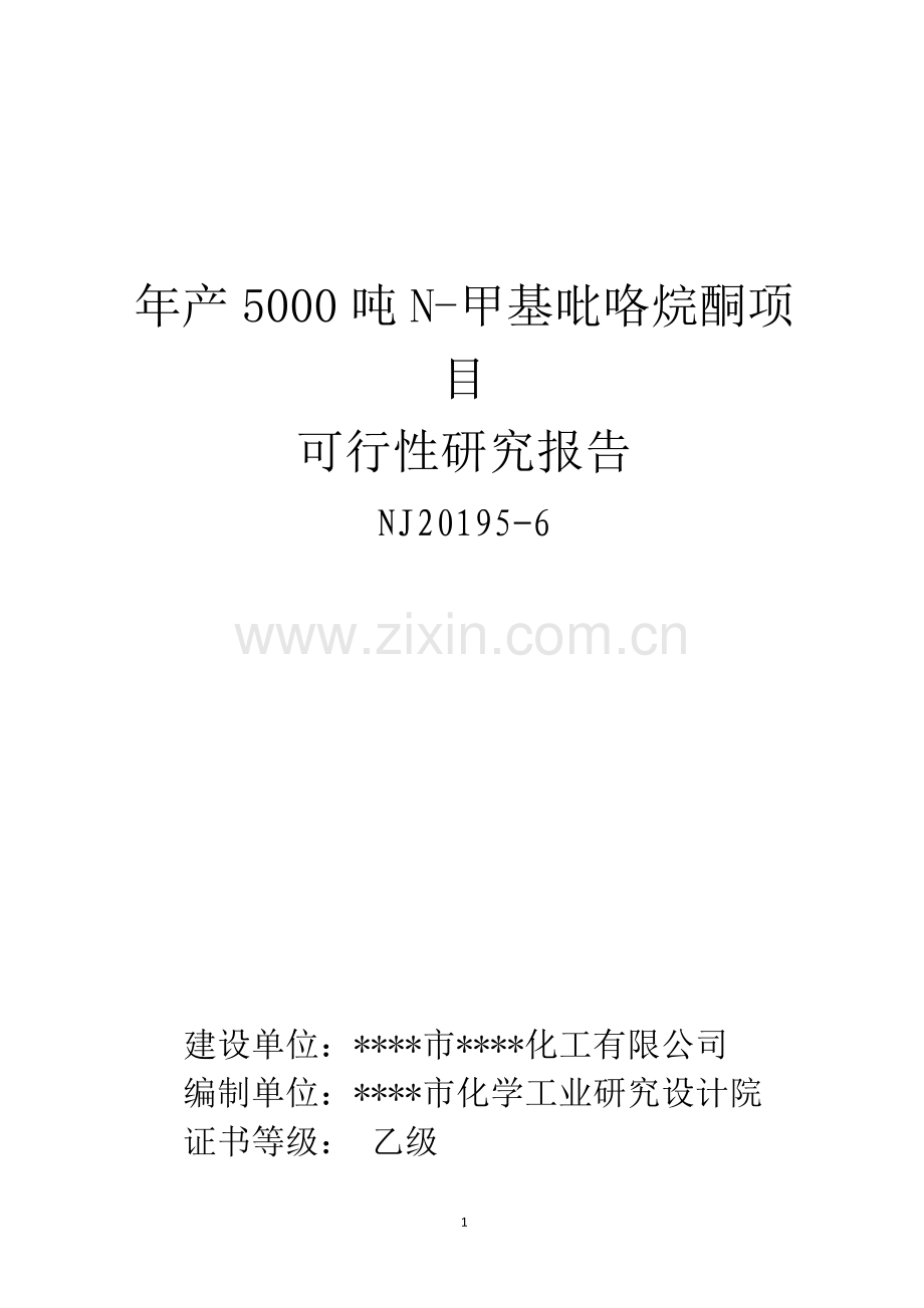 年产5000吨n-甲基吡咯烷酮新建项目可行性研究报告.doc_第1页