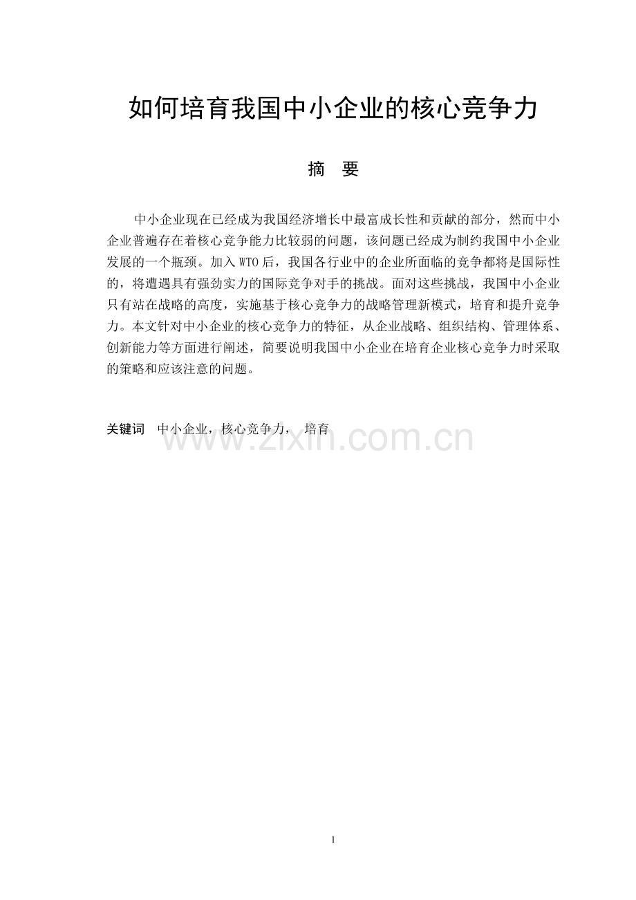 经济管理如何培育我国中小企业的核心竞争力-学位论文.doc_第1页