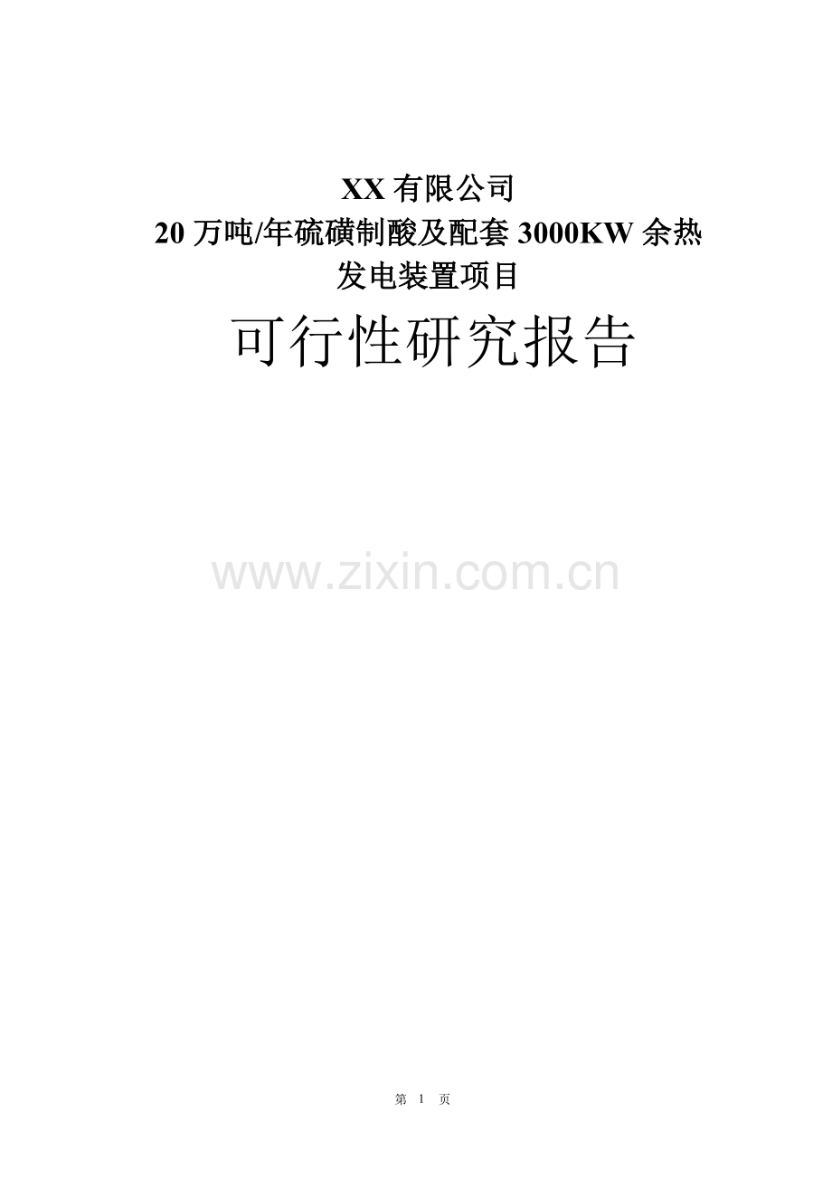 某公司20万吨年硫磺制酸及配套3000kw余热发电装置工程可行性研究报告书.doc_第1页