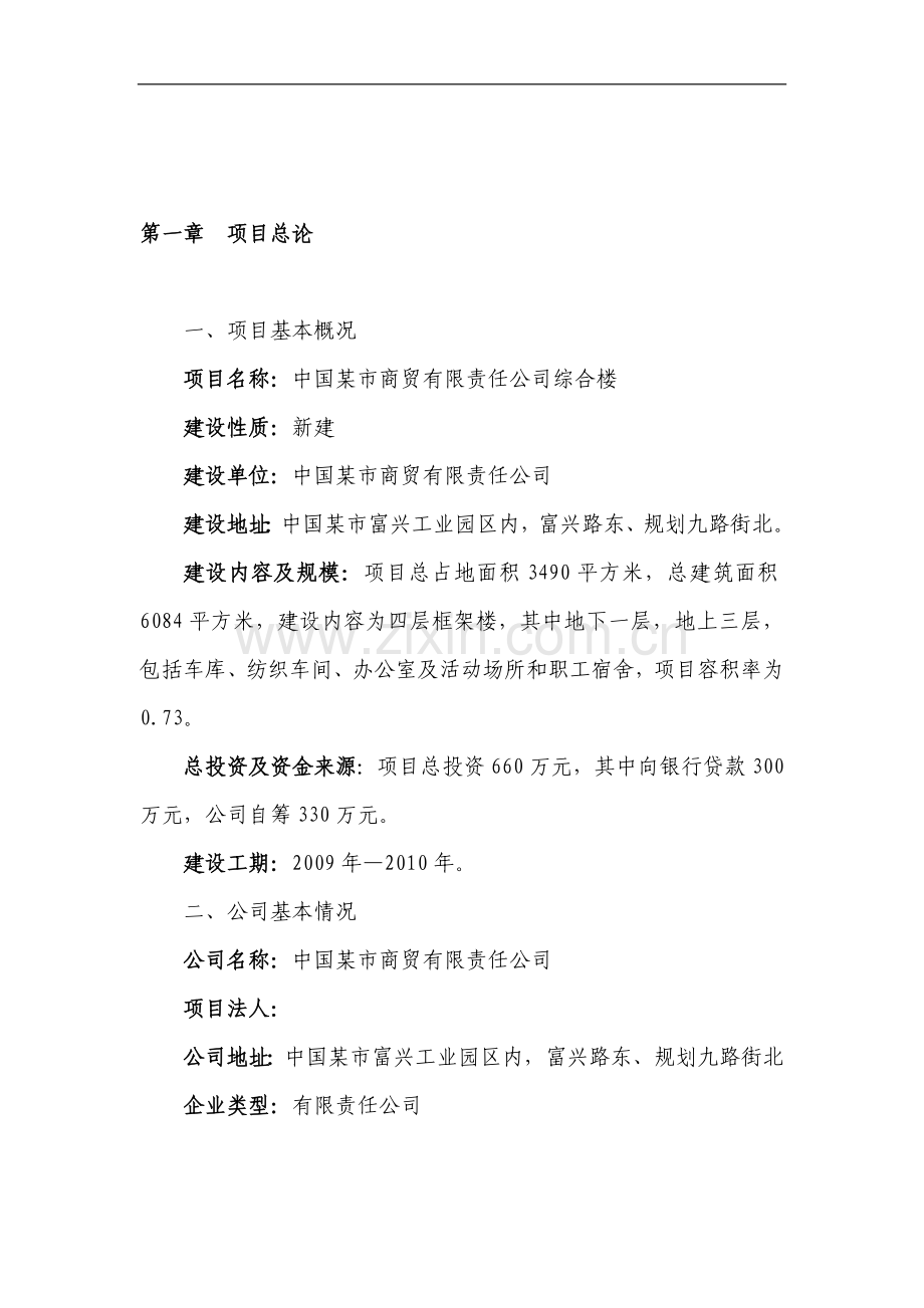 中国某市商贸有限责任公司综合楼建设项目可行性研究报告书.doc_第1页