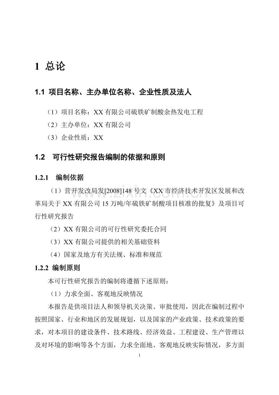 硫铁矿制酸余热发电项目建设投资可行性研究报告书.doc_第1页