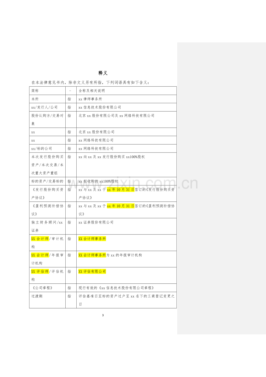 发行股份购买资产法律意见书模版.doc_第3页